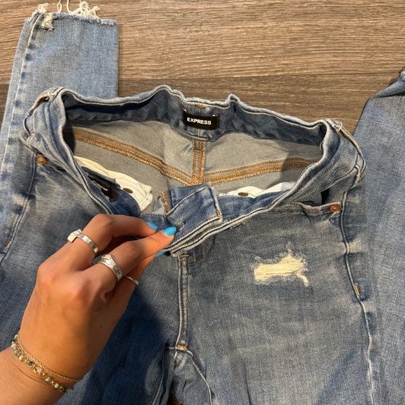 Express Light Blue Distressed Skinny Jeans - Picture 3 of 5